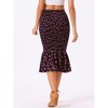 Allegra K Women's Floral Smocked Knee Length High Waist Bodycon Mermaid Chiffon Midi Skirt - 4 of 4