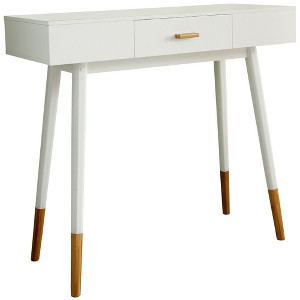 eHemco Euro Console Sofa Table with Drawer and Bamboo Legs for Hallway and Living Room, White and Dark Oak - 1 of 4