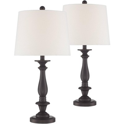 Regency Hill Traditional Table Lamps Set of 2 Bronze Candlestick White Drum Shade Living Room Bedroom Bedside Nightstand Family