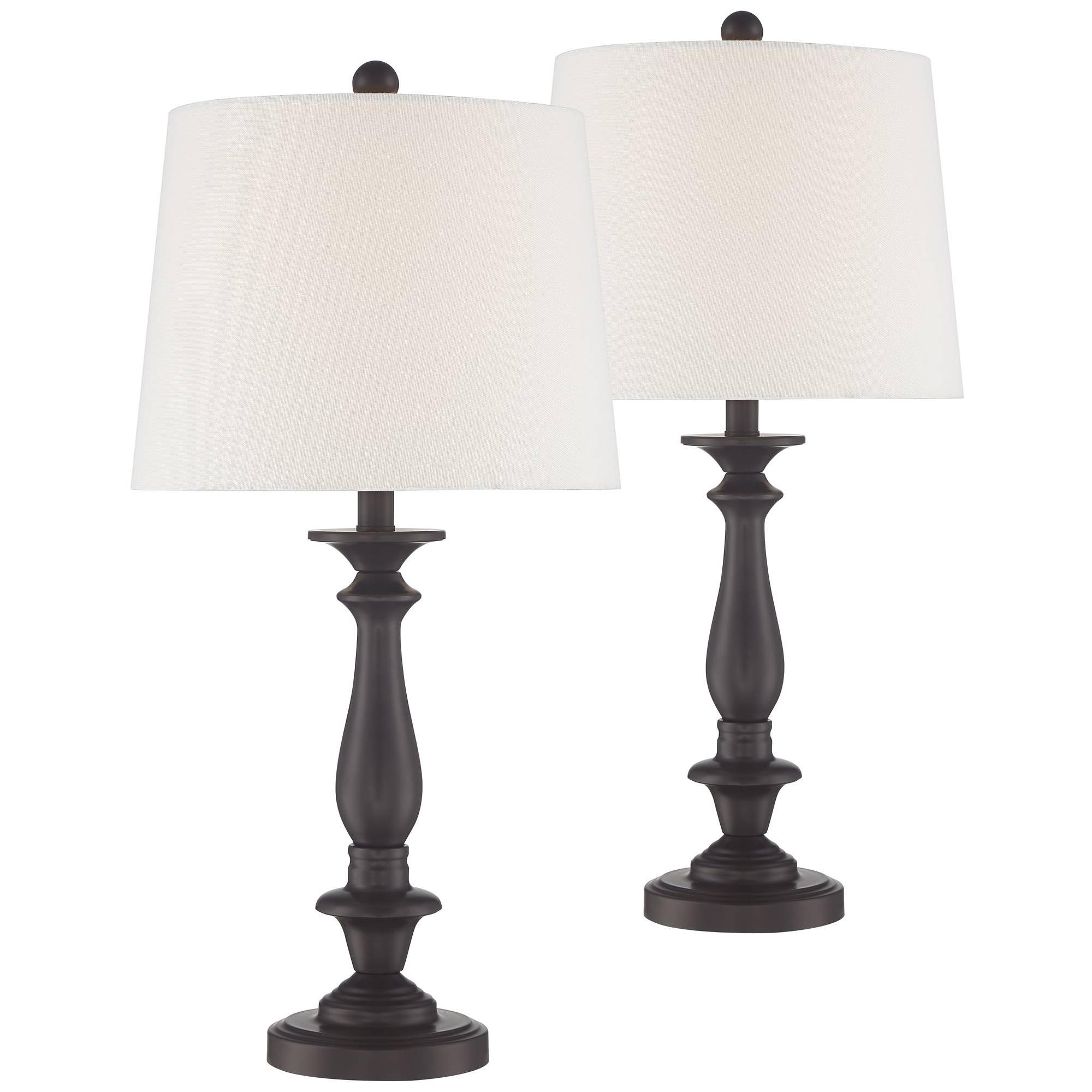 Regency Hill Rustic Traditional Table Lamps 26" High Set of 2 Dark Bronze Metal Candlestick White Drum Shade for Bedroom Living Room House Bedside