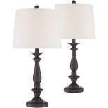 Regency Hill Rustic Traditional Table Lamps 26" High Set of 2 Dark Bronze Metal Candlestick White Drum Shade for Bedroom Living Room House Bedside