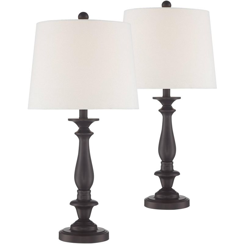 Regency Hill Rustic Traditional Table Lamps 26" High Set of 2 Dark Bronze Metal Candlestick White Drum Shade for Bedroom Living Room House Bedside, 1 of 8