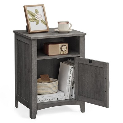 VASAGLE Farmhouse Nightstand with Barn Door, Bedside Table with Storage, Side End Table, Night Stand with Open Compartment