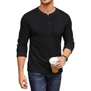 COOFANDY Men's Henley Shirts Long Sleeve Basic Waffle Pique Pullover T-Shirt with Pocket - 1 of 4