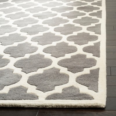 Off-White and Dark Grey Hand-Tufted Wool Area Rug