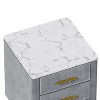 ORRD Upholstered Wooden Nightstand with 3 Drawers and Metal Legs&Handles, Bedside Table with Marbling Stickers Worktop - Grey - 4 of 4