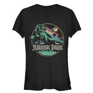 Juniors Womens Jurassic Park Rainbow Emblem T-Shirt - 1 of 3