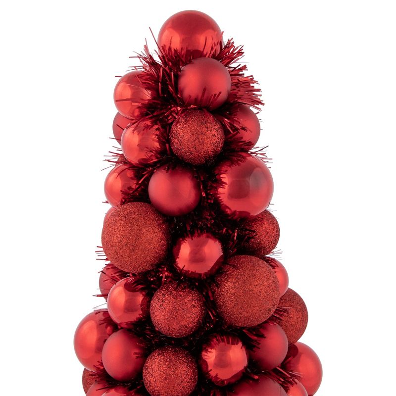 Northlight 15.75" Red 3-Finish Shatterproof Ball Christmas Tree with Tinsel, 3 of 6