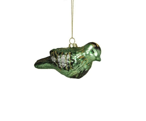 Melrose 5.5" Glittered Glass Bird Christmas Ornament - Green/Black