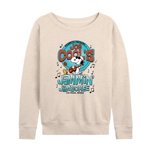 Women's - Peanuts - Joe Cools Jammin Jamboree Lightweight French Terry Wide Neck Long Sleeve Shirt - 1 of 4