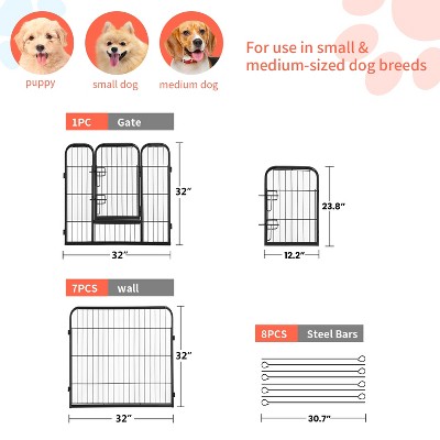 32-Inch Black Metal Outdoor Dog Playpen with Door