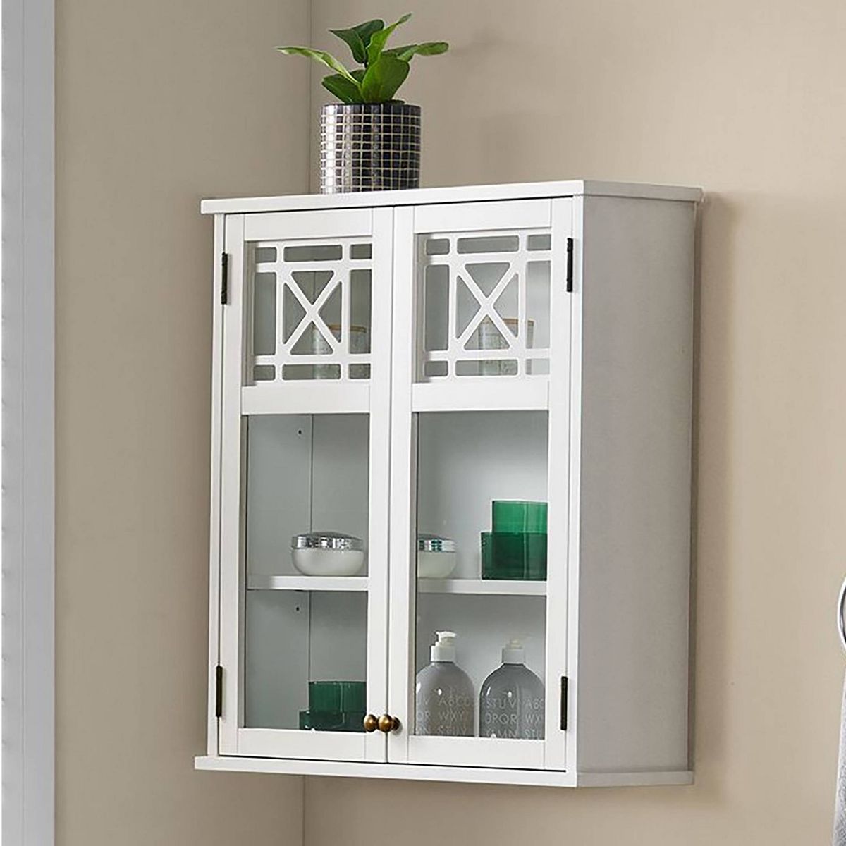 27"x29" Derby Wall Mounted Bath Storage Cabinet with Glass Doors White - Alaterre Furniture - thumbnail 3