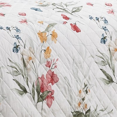 White Floral Queen Microfiber Quilt Set with Shams