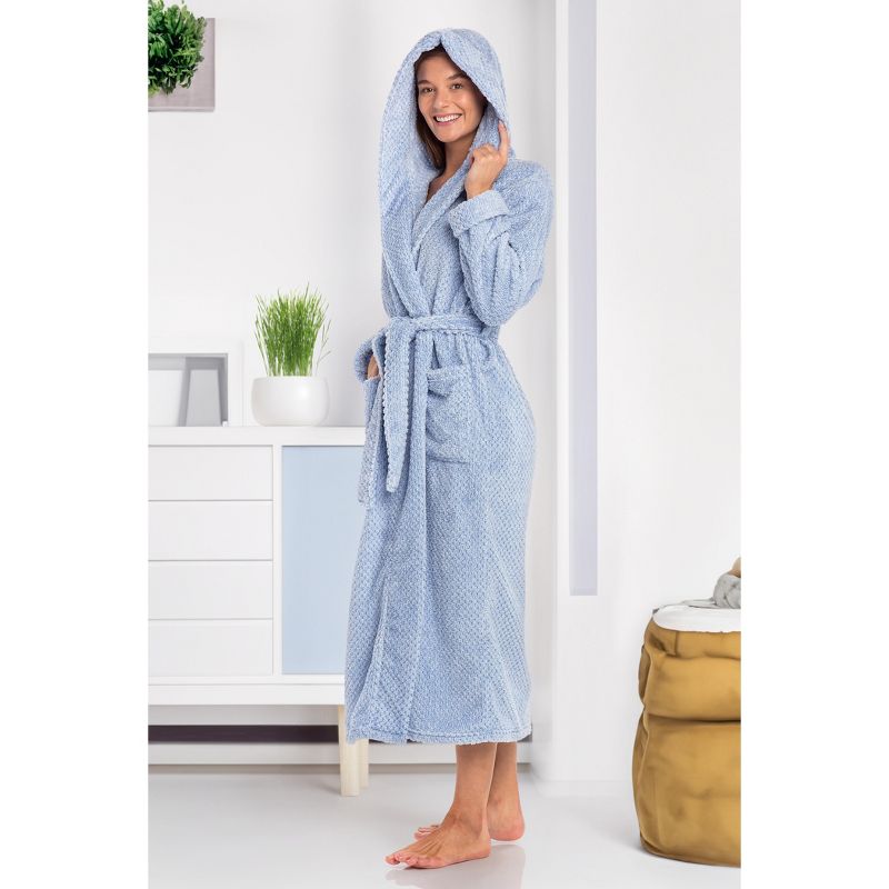 Women's Fuzzy Plush Fleece Bathrobe with Hood, Soft Warm Hooded Lounge Robe, 6 of 7