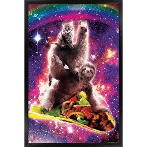 Trends International James Booker - Space Sloth Llama Cat Riding Taco Framed Wall Poster Prints - 1 of 4