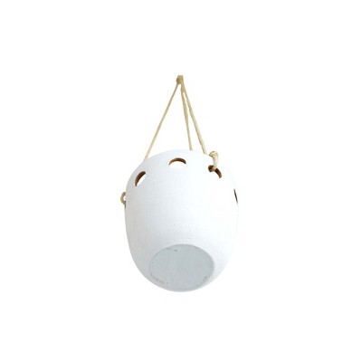 White Terracotta Round Hanging Planter with Jute Hanger