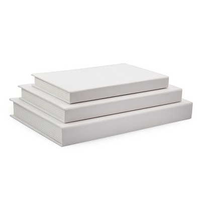 AuldHome Slimline White Faux Book Stack, 3pc Set; Blank Set of 3 Tiered Sizes Decorative Book Boxes for DIY Crafts and Home Decor