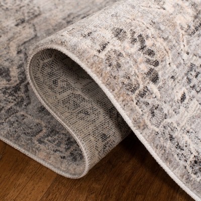 Gray Floral Motif Synthetic Low Pile Runner Rug