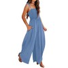 Women's Smocked Sleeveless Jumpsuits Summer Casual Spaghetti Strap Square Neck Wide Leg Rompers with Pockets - 2 of 3