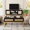 Coffee Table with Hidden Compartment and Storage Shelf, 45.66 Inch Coffee Table with Sliding PE Rattan Woven Door Panel and Solid Wood Legs - 3 of 4