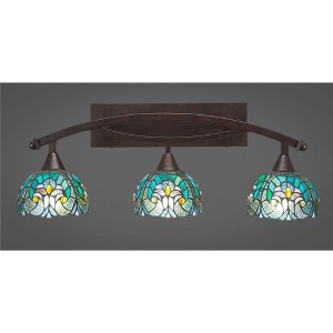 Toltec Lighting Bow 3 - Light Vanity in  Bronze with 7" Turquoise Cypress Art Glass Shade - 1 of 1