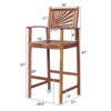 Tangkula Set of 2 Acacia Wood Outdoor Patio Bar Stool with Footrest&Backrest&Armrest - 3 of 4