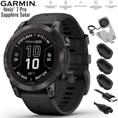 Garmin fenix 7 Pro Sapphire Solar, GPS Smartwatch Black + Charging Dock Bundle