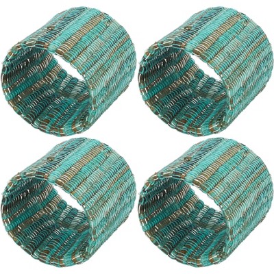 Turquoise Shimmering Woven Nubby Napkin Rings Set of 4
