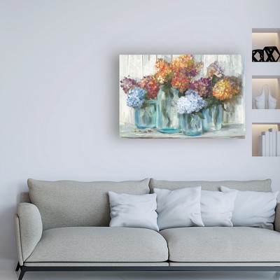 Fall Hydrangeas in Glass Jar Crop Canvas Art Print, 22x32