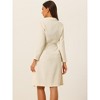 Allegra K Women's Elegant V Neck Collar Belted Pleated Button Shirt  Work Dresses - 3 of 4
