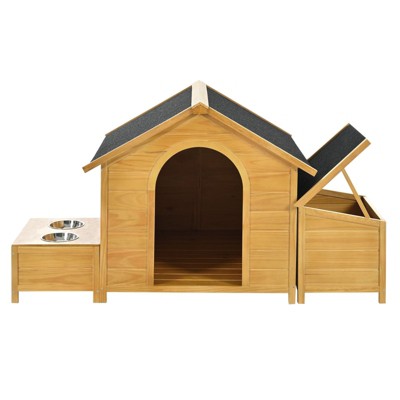 FURNIinspire Large Size Wooden Dog House, Dog Crate For large dog breeds, Cabin Style Raised Dog Shelter with Asphalt Roof, 51.18"*43.7"*37"