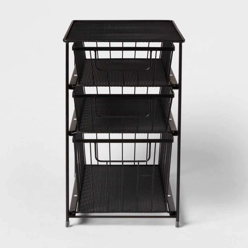 3 Tier Drawer Organizer Matte Black - Brightroom™: Steel Under Sink Storage, Stackable Utility Bin with Handles