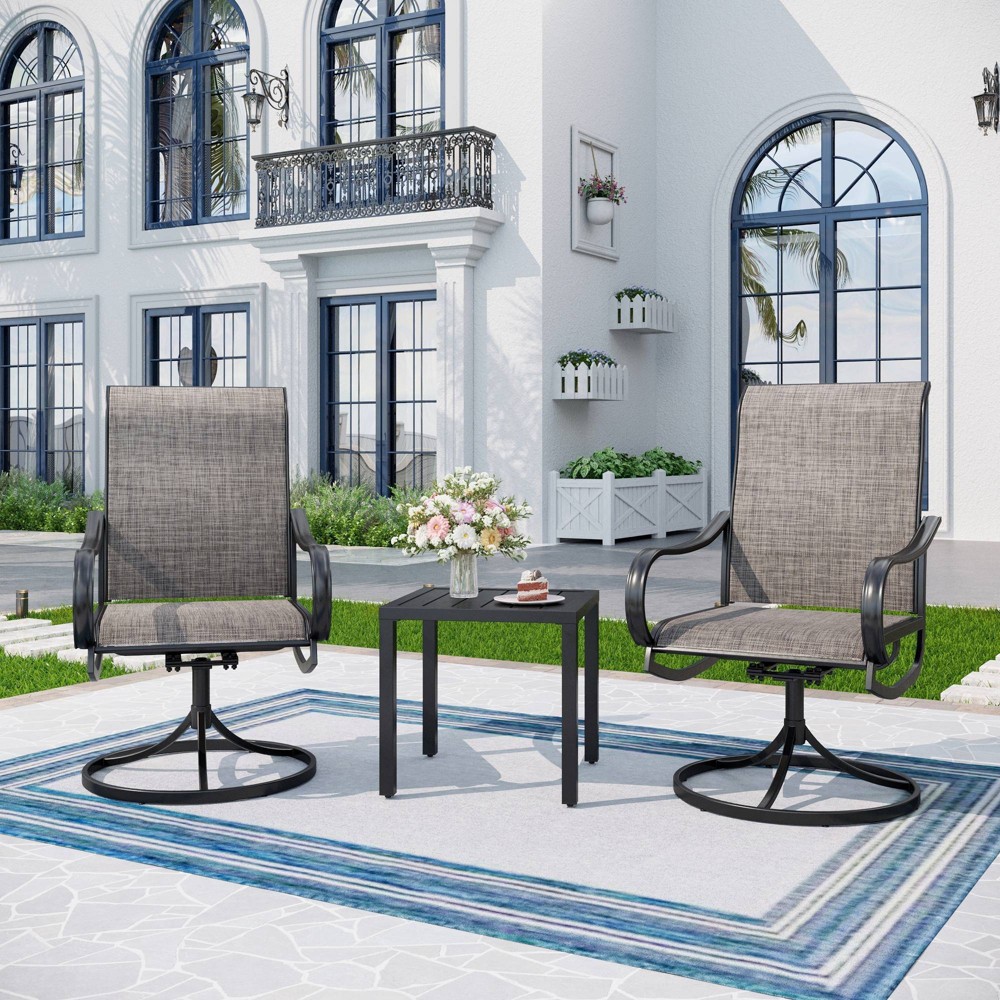 Photos - Dining Table 3pc Patio Dining Set with Square Steel Table & 360 Swivel Arm Chairs - Captiva Designs: Weather-Resistant Outdoor Furniture