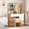 Vanity Desk with LED Mirror - Makeup Vanity Desk with 4 Drawers, Power Outlets, Storage Stool, Storage Shelves, and Hair Dryer Holder - 2 of 4