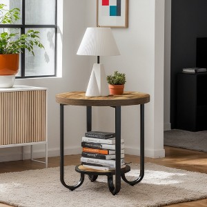 Hommoo Industrial Round End Table with 2-Tier Storage Shelf - 1 of 4