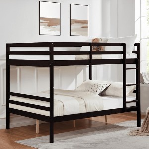 MAYEERTY Full over Full Bunk Bed with Ladder, Wooden Bed Frame with High Guardrail and Ladder for Kids, No Box Spring Needed, Espresso - 1 of 4