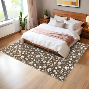 Modern Washable Foldable Rug, Floral Pattern Area Rug with Non Slip Backing, Non-Slip Low Pile Floor Carpet for Living Room Dorm Office Decor - 1 of 4