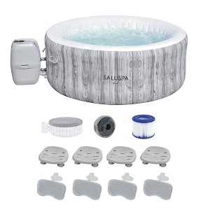 Bestway SaluSpa Fiji AirJet Inflatable Hot Tub with 120 Soothing Jets with Set of 4 Pool and Spa Seat and 4 Pack Padded Headrest Pillows, Gray - 1 of 4
