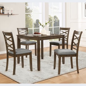 FONTOI 5-Piece Wooden Dining Table Set with 4 Chairs, Modern Square Dining Table Set for Kitchen or Living Room, Walnut, 34.5"*34.5"*30" - 1 of 4