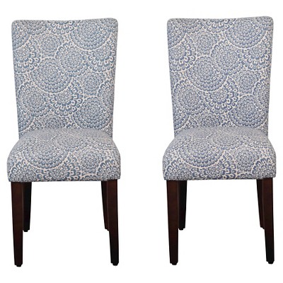 Set of 2 Parson Dining Chair Wood/Periwinkle - Floral - HomePop