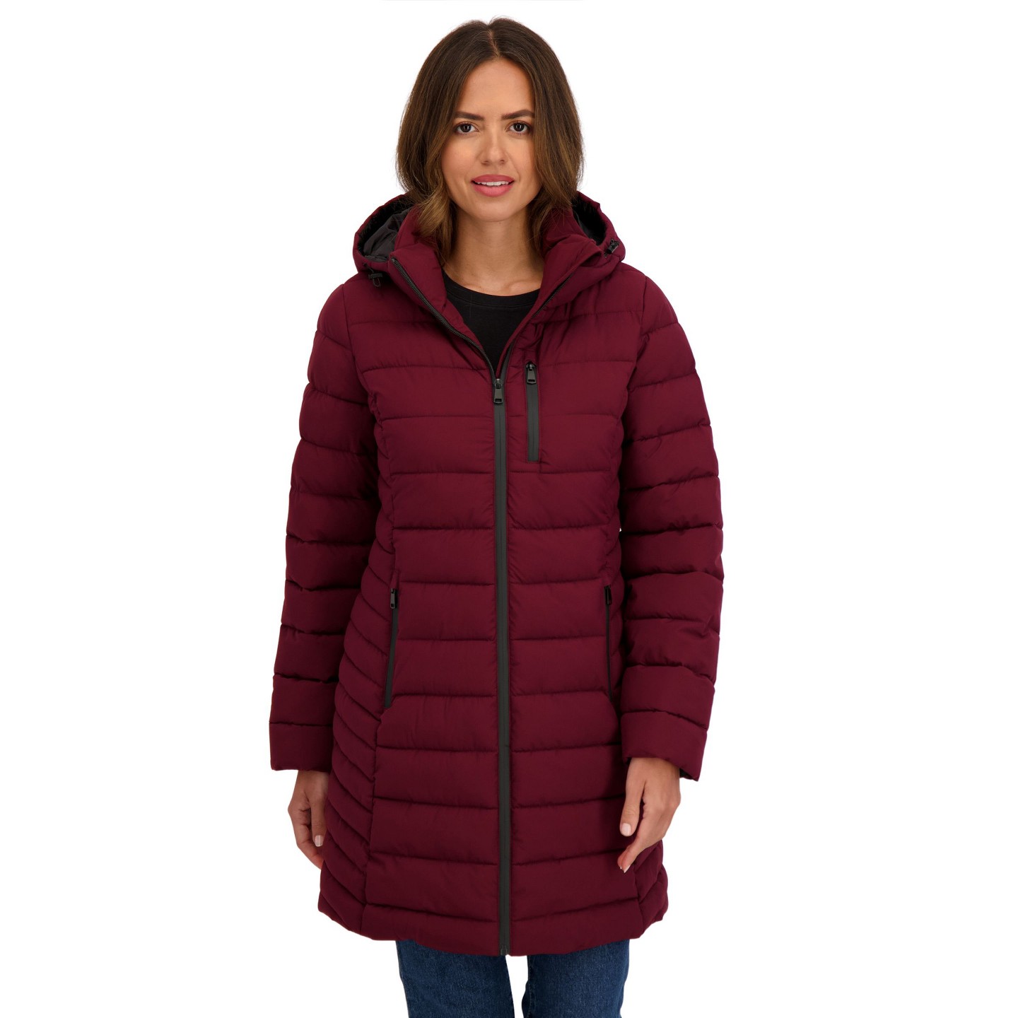 Женская куртка Sebby Winter 3/4 Stretch Packable Puffer Coat - S.E.B. Burgundy, цвет: Бордовый — фото 1