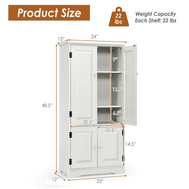 Costway Accent Floor Storage Cabinet W/ Adjustable Shelves Antique 2-Door, 4 of 11