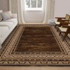 Washable Area Rug, Brown Floor Cover, Non Slip Foldable Thin Rug Distressed Geometric Bordered Carpet Kitchen Rug for Living Room Bedroom - 2 of 4
