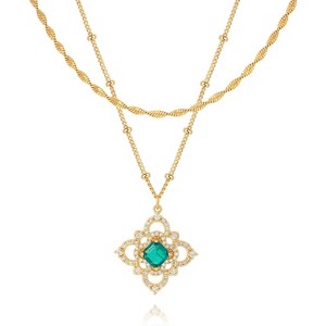 14K Gold Layered Necklace Set - Floral Clover Pendant Stackable Jewelry for Women, Engagement/Birthday Gift - 1 of 4