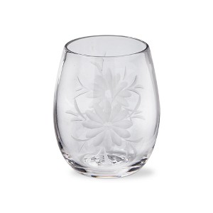 tag 17 oz. Fleur Etched Stemless Wine Drinkware Hand Wash Beverage Glassware  Dinner Party Wedding Resturant - 1 of 4