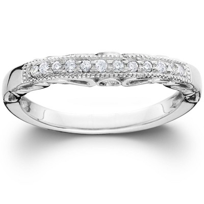 Pompeii3 1/5CT Vintage Diamond Curved Notched Guard Wedding Ring 14K White Gold