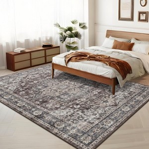 Washable Area Rug Vintage Medallion Runner Non-Slip Non-Shedding Oriental Distressed Accent Ultra Soft Low Pile Hallway - 1 of 4