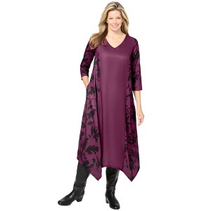 Woman Within Women's Plus Size Mixed Media Hanky Hem Dress - 1 of 4