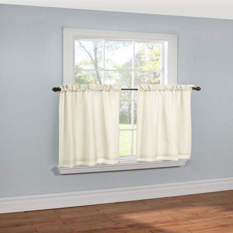 Thermavoile Rhapsody Lined Light Filtering Thermal Barrier Curtains Rod Pocket Curtain Tiers Pair Each 54" x 24" Ivory, 1 of 4