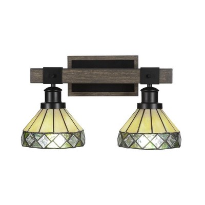 Toltec Lighting Tacoma 2 - Light Vanity in  Black/Painted Wood with 7" Diamond Peak Art Glass Shade